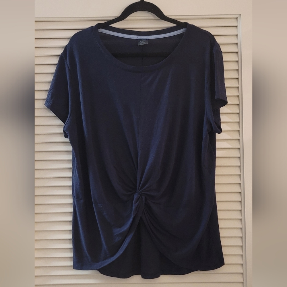 Champion- Navy Short-Sleeve Top With Front Knot Detail